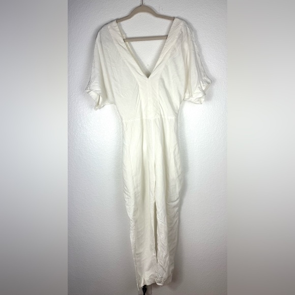 FREE PEOPLE Eyelet Jumpsuit Size S Ivory linen waist tie size S - Picture 2 of 10